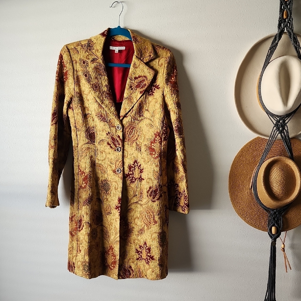 CAbi Tapestry Jacquard Embroidered Floral Coat Jacket, Brocade
